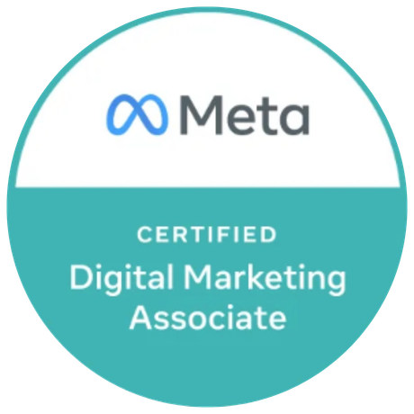 Meta Certified Digital Marketing Associate badge with the Meta logo above the text.