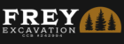 Logo for Frey Excavation featuring three pine trees in a circular emblem.