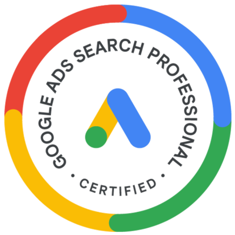 Google Ads Search Professional Certified logo with colored ring and stylized A symbol.