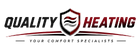 Quality Heating Services logo with a shield and flame icon.